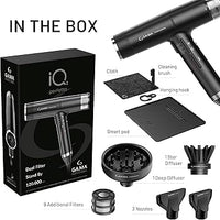iQ2 Perfetto Secador Negro Dual Filter Stand By – 120,000 RPM | 1600W Secadora profesional ultraligera de alto rendimiento