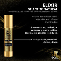 KERATIN GOLD ELIXIR DE ACEITE NATURAL WITH OIL-SOLUBLE BIO-KERATIN AND BIO-COMPATIBILIZED JOJOBA OIL 47ml