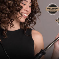 GAMA Professional Salon Curl Conic Silk Chrome Titanium – Rizador Profesional con LED Display  Rizos definidos, brillantes y de larga duración