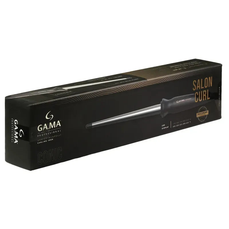 GAMA Professional Salon Curl Conic Silk Chrome Titanium – Rizador Profesional con LED Display  Rizos definidos, brillantes y de larga duración
