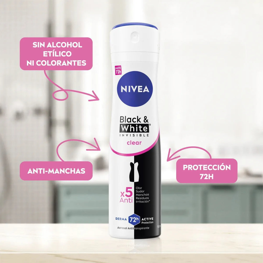 NIVEA Black & White Invisible Clear Derma 72H Active – 150 ml