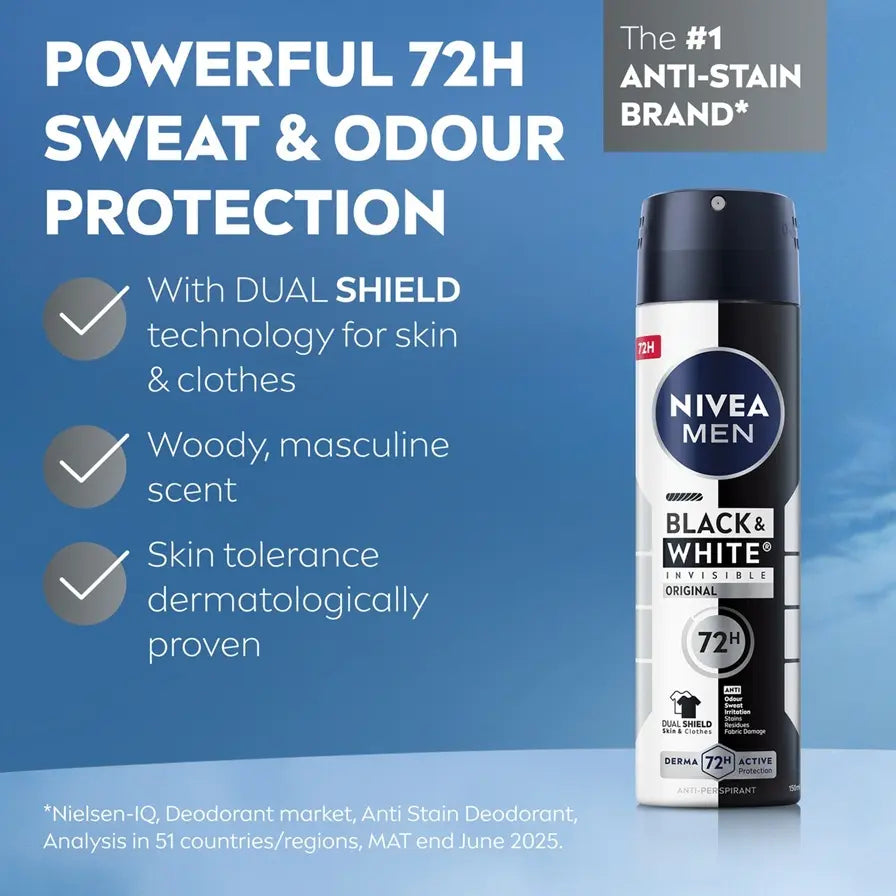 NIVEA MEN Black & White Invisible Original 72H Spray – 150 ml