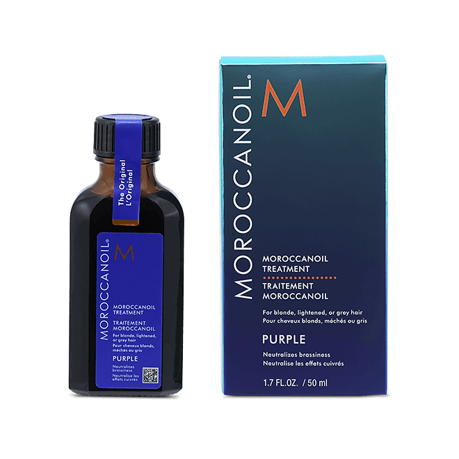 Moroccanoil Treatment Purple – 50 ml  Tratamiento matizador con aceite de argán para rubios más fríos, brillo y reparación