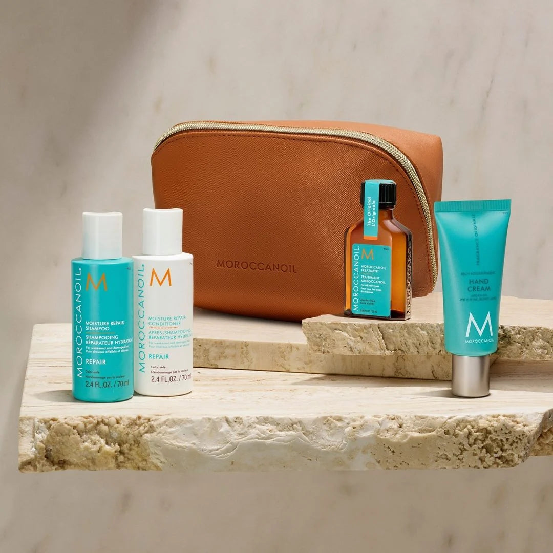 Moroccanoil Travel Kit + Kit Voyage Repair  Rutina de viaje para reparar, fortalecer e hidratar el cabello dañado