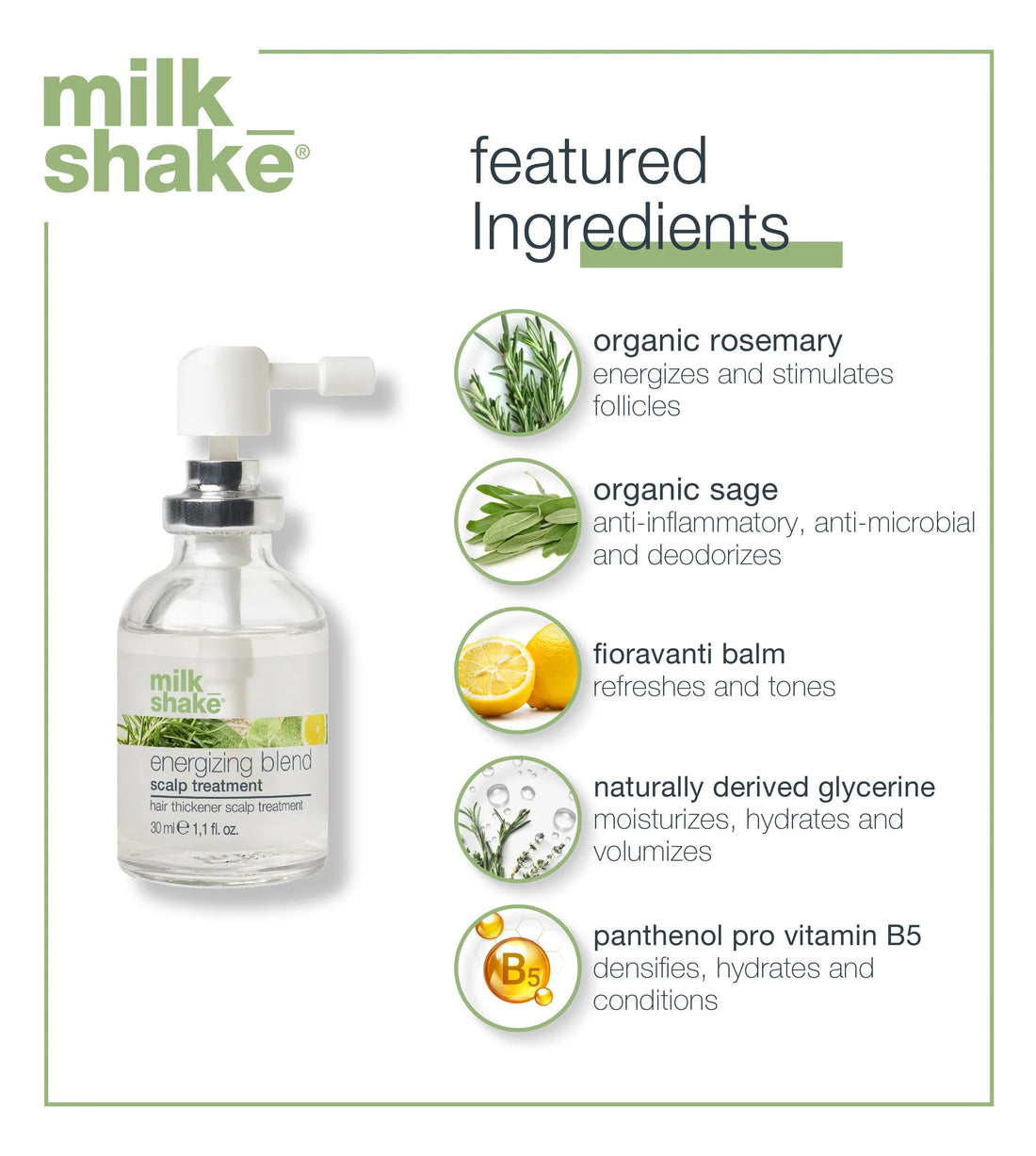 Milk Shake Energizing Blend Scalp Treatment – 30 ml  Tratamiento energizante para fortalecer el cuero cabelludo y revitalizar el cabello