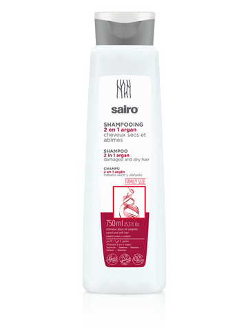 Sairo Shampoo 2 en 1 Argán 750 ml – Nutrición y Suavidad para Cabello Seco