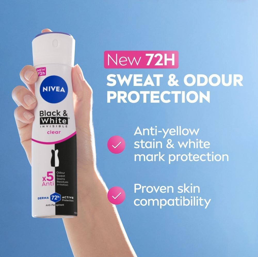 NIVEA Black & White Invisible Clear Derma 72H Active – 150 ml