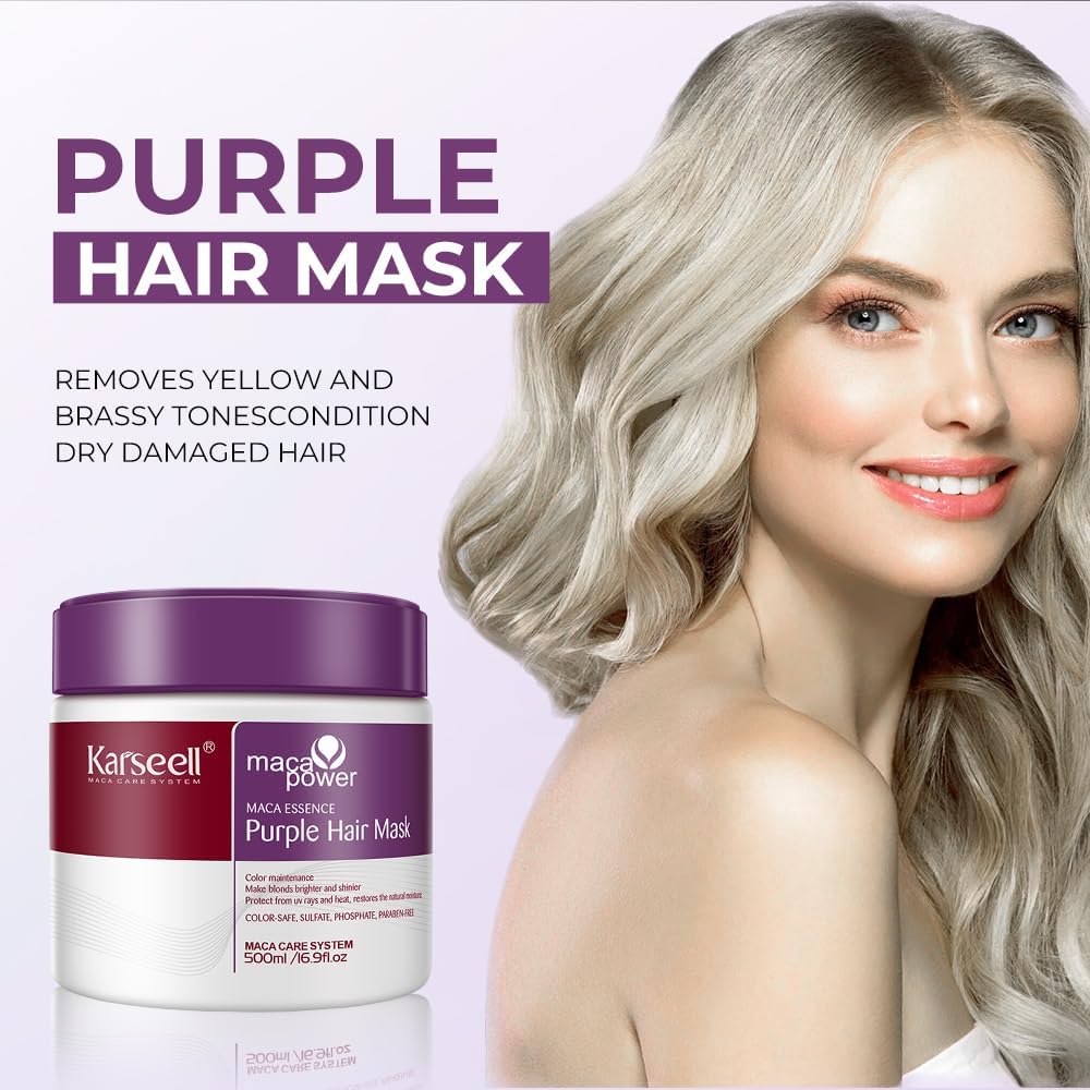 Karseell Purple Hair Mask – 500 ml  Mascarilla matizadora para neutralizar amarillos y nutrir profundamente
