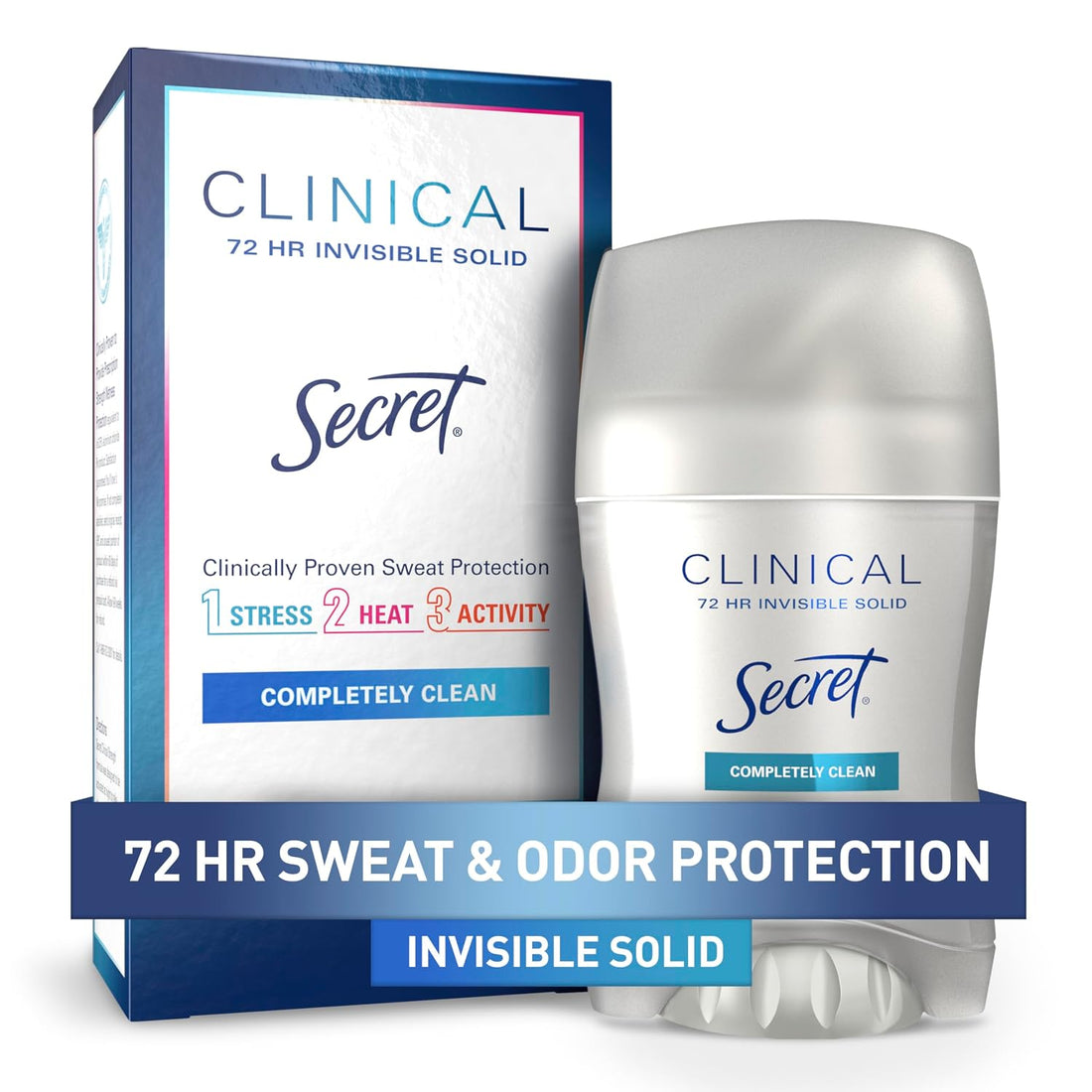 Secret Clinical Strength 72 HR Invisible Solid Completely Clean – 45 g  Antitranspirante clínico para protección contra sudor, estrés, calor y actividad