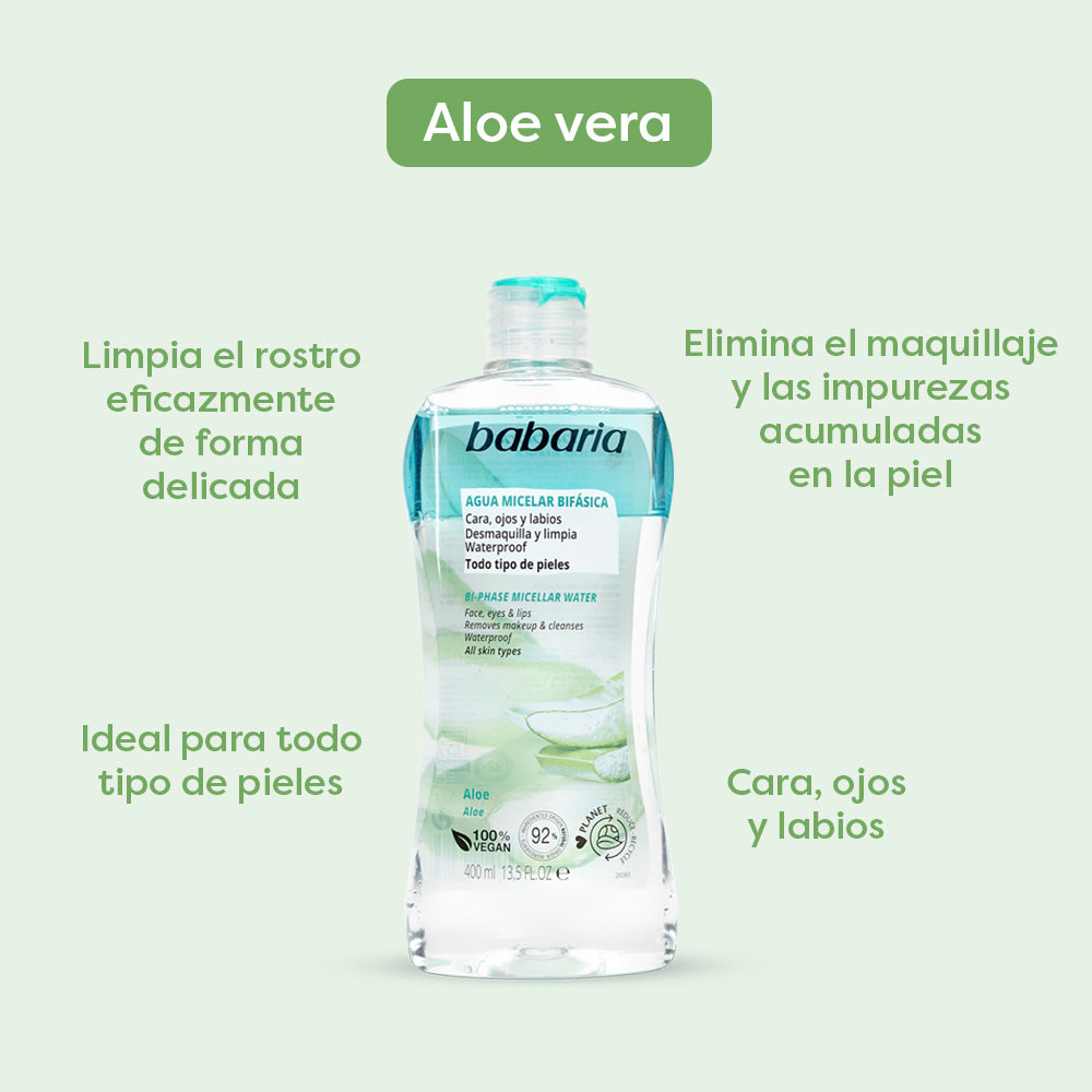 Babaria Agua Micelar Bifásica Aloe Vera – 400 ml