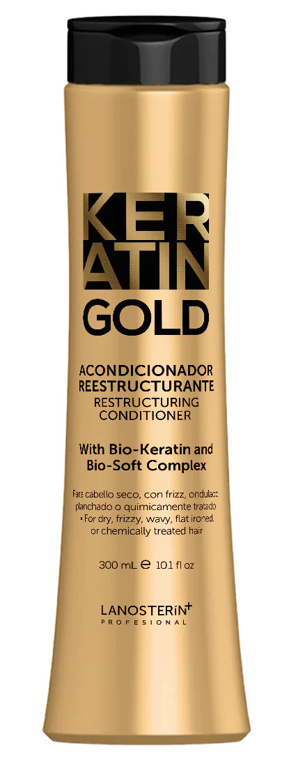 Keratin Gold Shampoo & Acondicionador Reestructurante 300 ml With Bio-Keratin & Bio-Ester Silk Complex