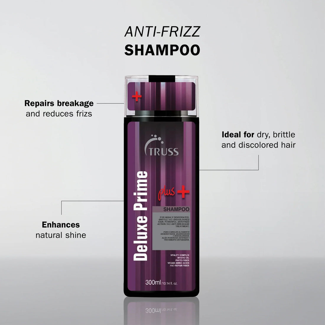 TRUSS Deluxe Prime Plus+ Shampoo – 300 ml  Shampoo reparador premium para cabello dañado, poroso y tratado químicamente
