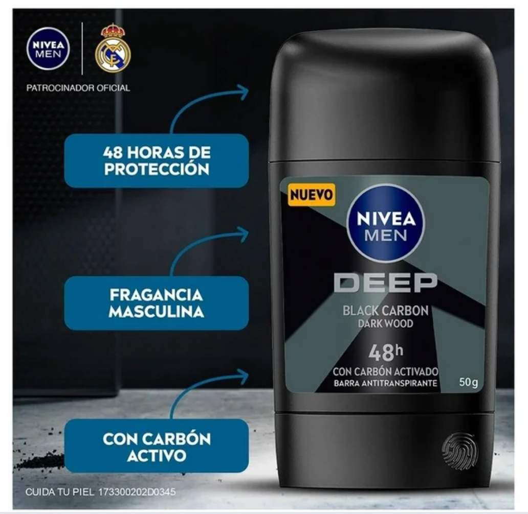 Antitranspirante NIVEA MEN deep darkwood antibacterial barra 50 g
