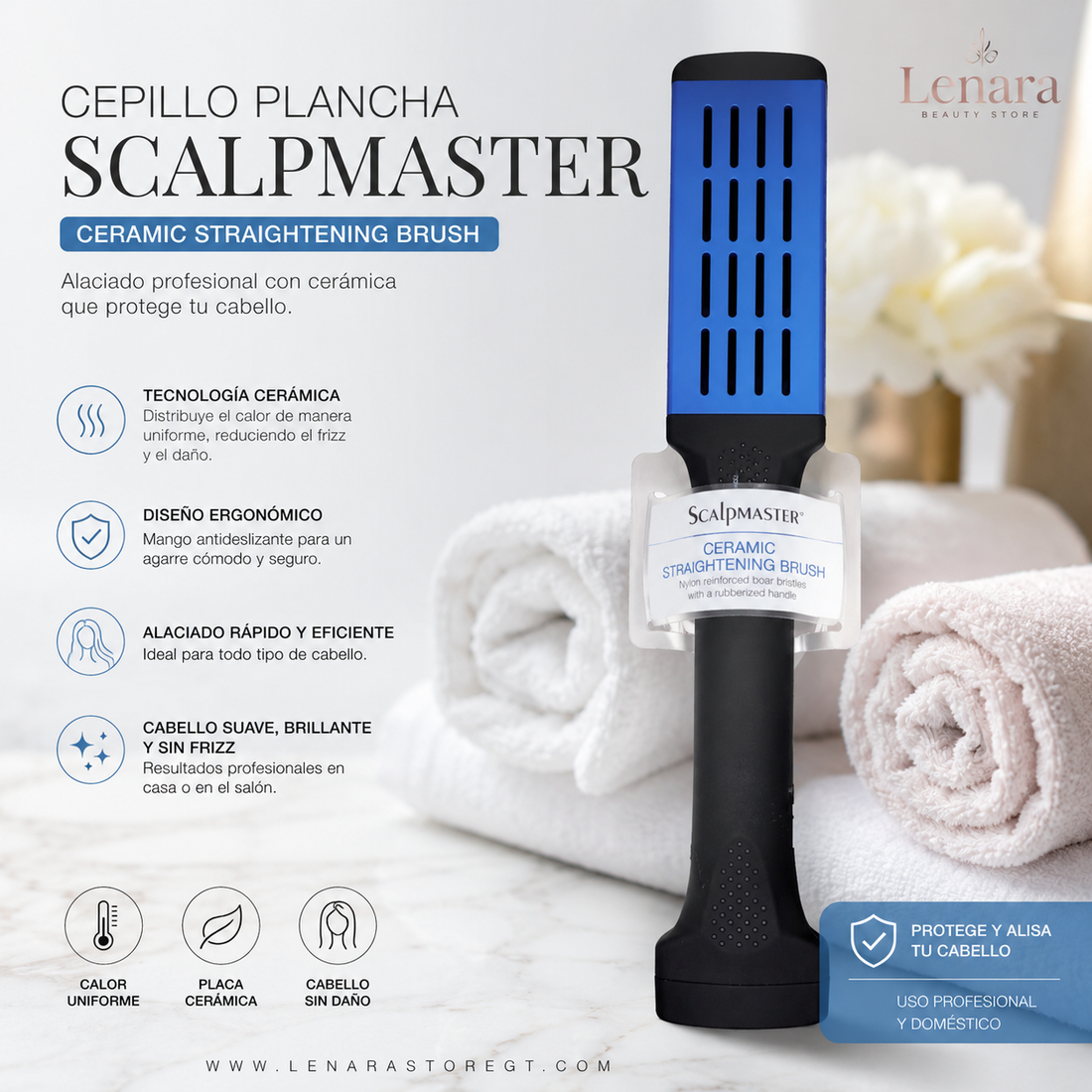 Scalpmaster Cepillo Plancha Alisador  Cepillo térmico para alisar, suavizar y controlar el cabello de forma práctica