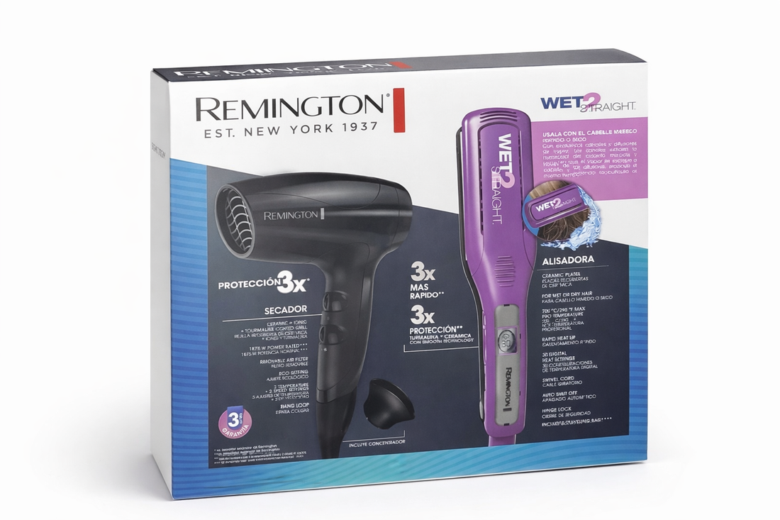 REMINGTON COMBO MORADO WET 2 + D5000 PLANCHA Y SECADORA PARA CABELLO HUMEDO Y SECO