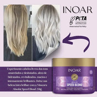Inoar Absolut Speed Blond Máscara Matizadora – 250 g  Mascarilla matizadora para cabellos rubios, decolorados, grises y con mechas