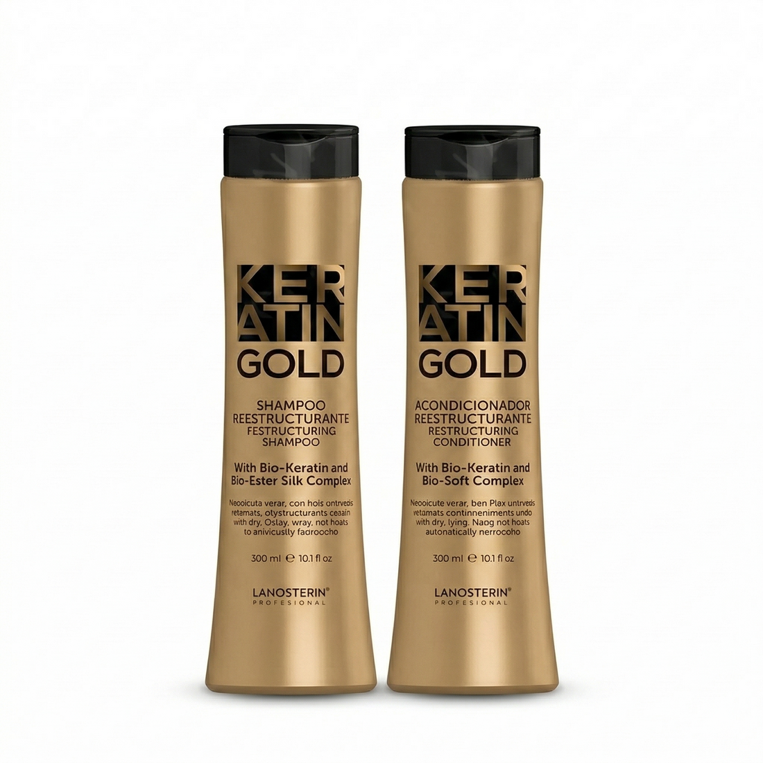 Keratin Gold Shampoo & Acondicionador Reestructurante 300 ml With Bio-Keratin & Bio-Ester Silk Complex