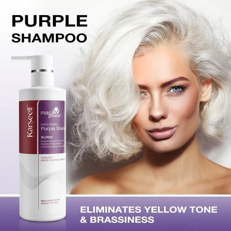 Karseell Purple Shampoo Blonde – 500 ml  Shampoo matizador para rubios, platinados y cabellos con mechas