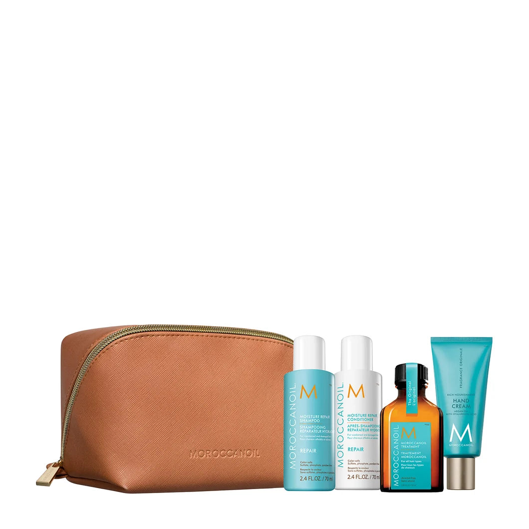 Moroccanoil Travel Kit + Kit Voyage Repair  Rutina de viaje para reparar, fortalecer e hidratar el cabello dañado