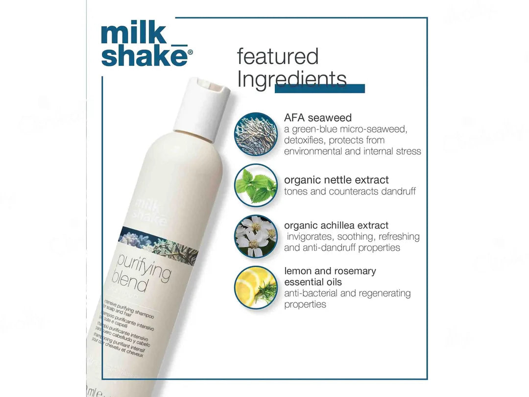 Milk Shake Purifying Blend Shampoo – 300 ml  Shampoo purificante para cuero cabelludo con caspa y exceso de grasa