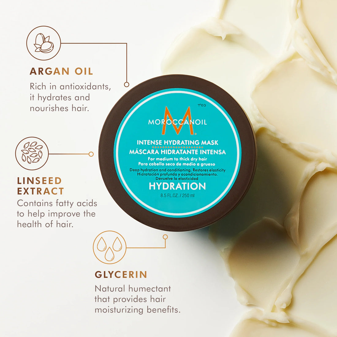 Moroccanoil Intense Hydrating Mask – 250 ml  Mascarilla intensiva de hidratación profunda para cabello seco y deshidratado