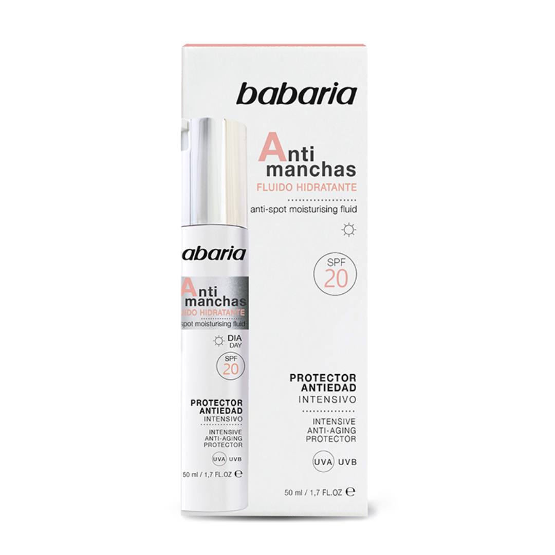 Babaria Fluido Hidratante Antimanchas SPF 20 – 50 ml Hidratación diaria con protección solar y acción antimanchas