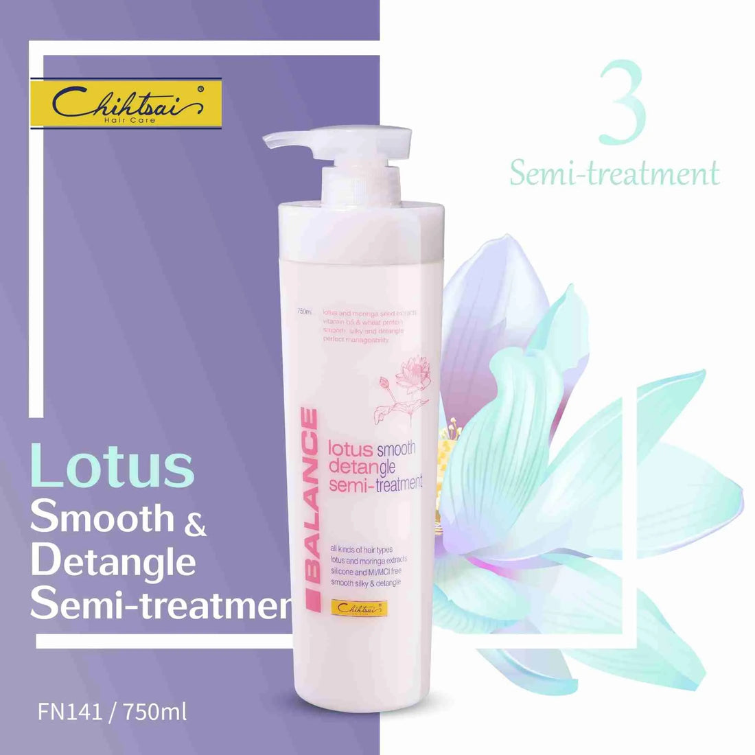 Chihtsai Balance Lotus Semi Treatment – 750 ml  Tratamiento profesional hidratante y equilibrante para cabello seco, maltratado y con frizz