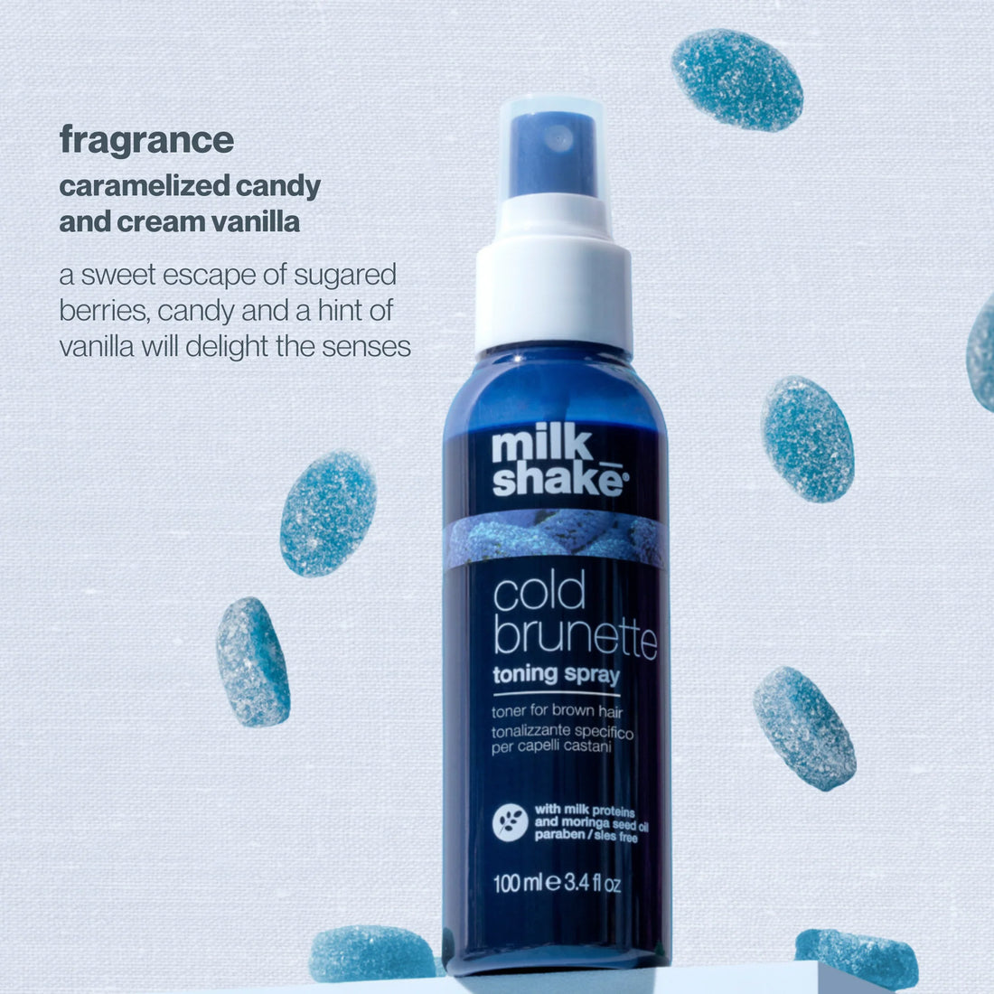 Milk_shake Cold Brunette Toning Spray – 100 ml  Spray matizador sin enjuague para cabellos castaños y rubios oscuros