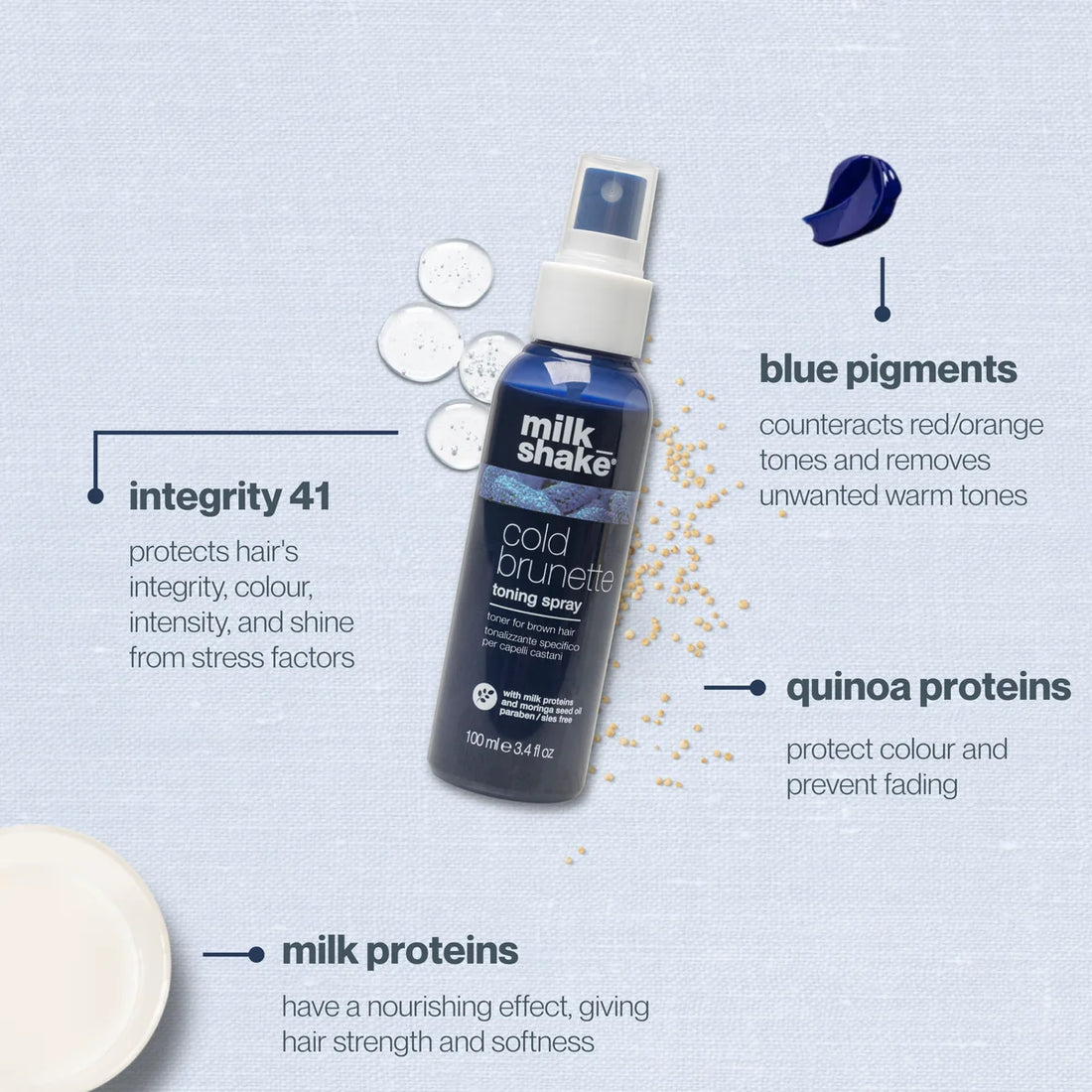 Milk_shake Cold Brunette Toning Spray – 100 ml  Spray matizador sin enjuague para cabellos castaños y rubios oscuros