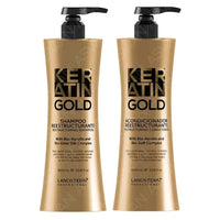 Keratin Gold Shampoo & Acondicionador Reestructurante 1000 ml (1 Litro) With Bio-Keratin & Bio-Ester Silk Complex