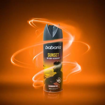 Babaria Sunset Dry Body Deodorant – 200 ml  Desodorante corporal en spray con efecto seco y agradable fragancia