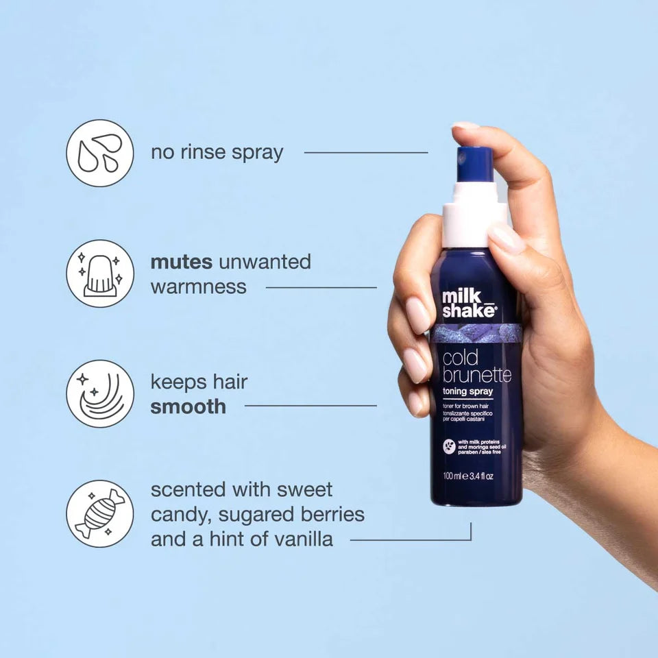 Milk_shake Cold Brunette Toning Spray – 100 ml  Spray matizador sin enjuague para cabellos castaños y rubios oscuros