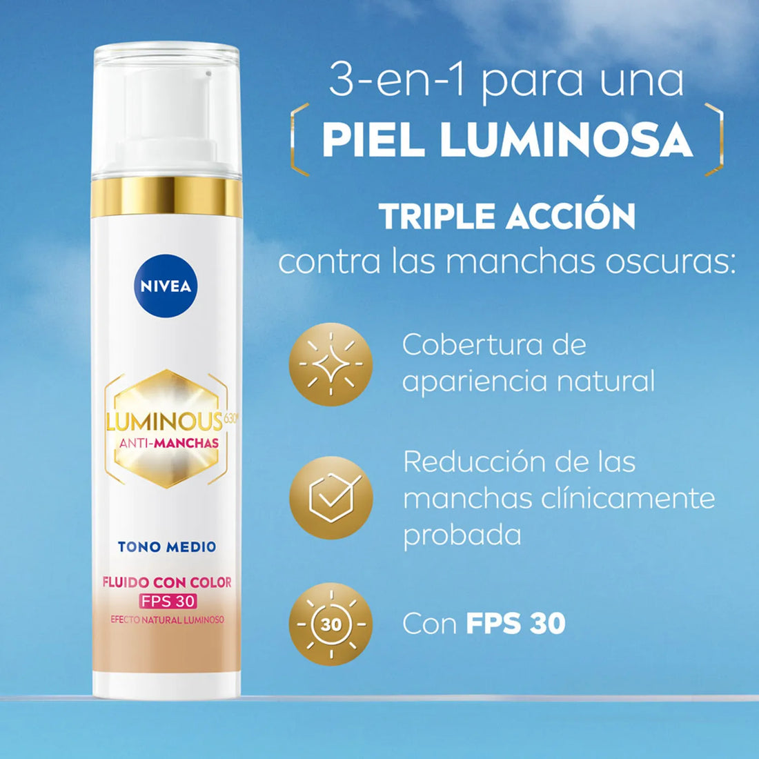 NIVEA Luminous Anti-Manchas Fluido con Color FPS 30 – Tono Claro 40ml
